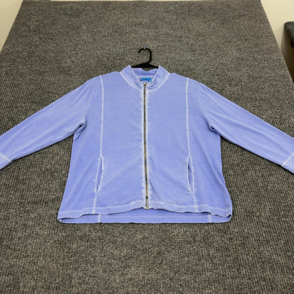 Fresh Produce Jacket Women L Periwinkle Cotton Full Zip Mock Neck Casual Coastal